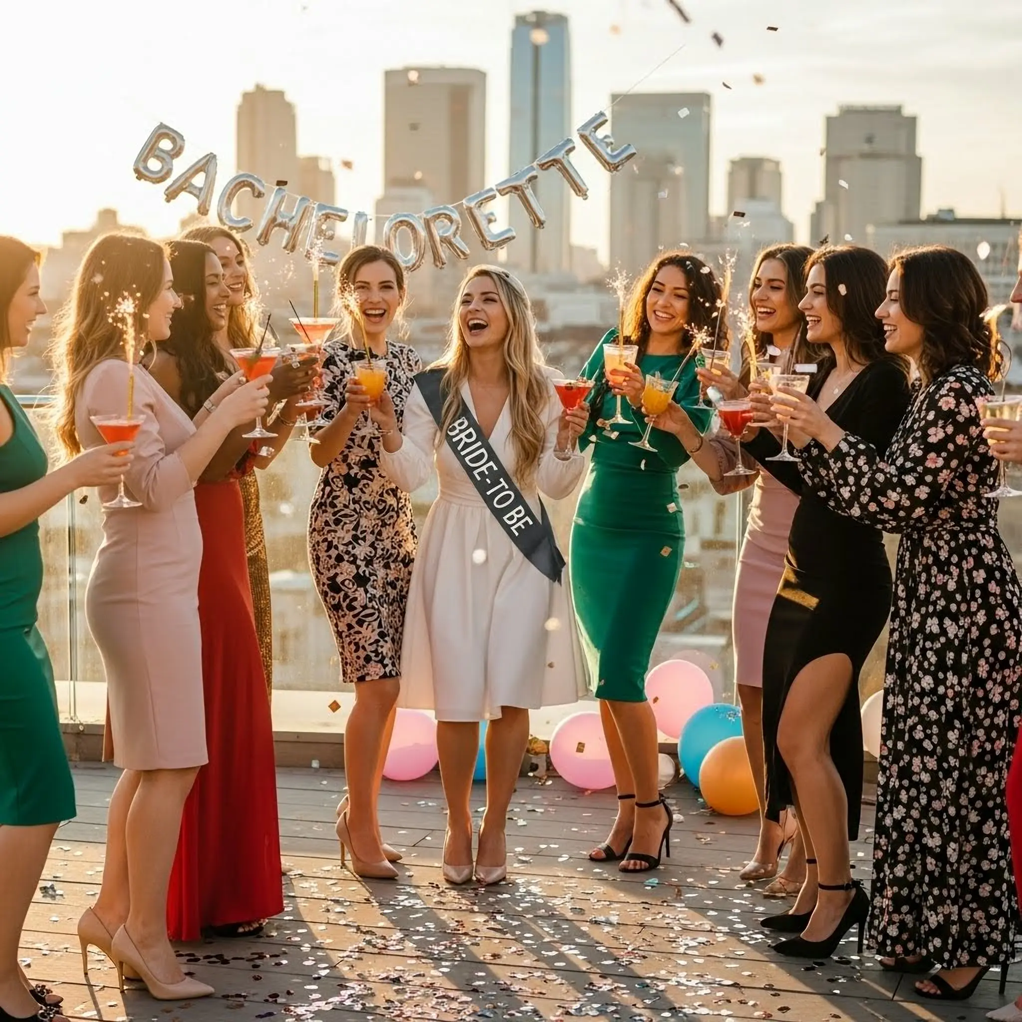 A group of women celebrating at a bachelorette party.